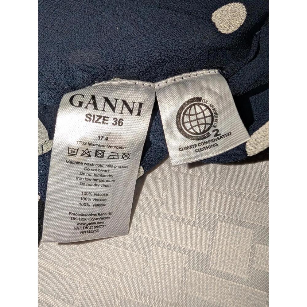 GANNI Georgette Polka Dot Sheer Ruffle Blouse Size: 36/Small Parisian Coquette - Picture 14 of 14